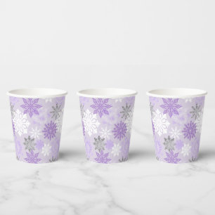 Purple And Silver Winter Snowflakes Paper Cups