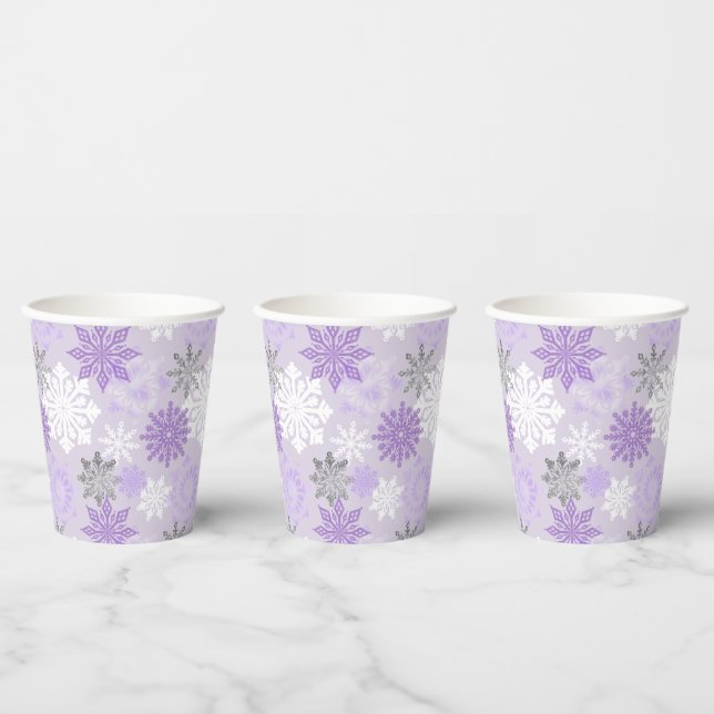 Purple And Silver Winter Snowflakes  Paper Cups (Multi)
