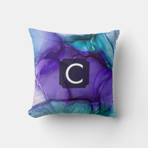 Purple and Teal Alcohol Ink Liquid Abstract Art Cushion