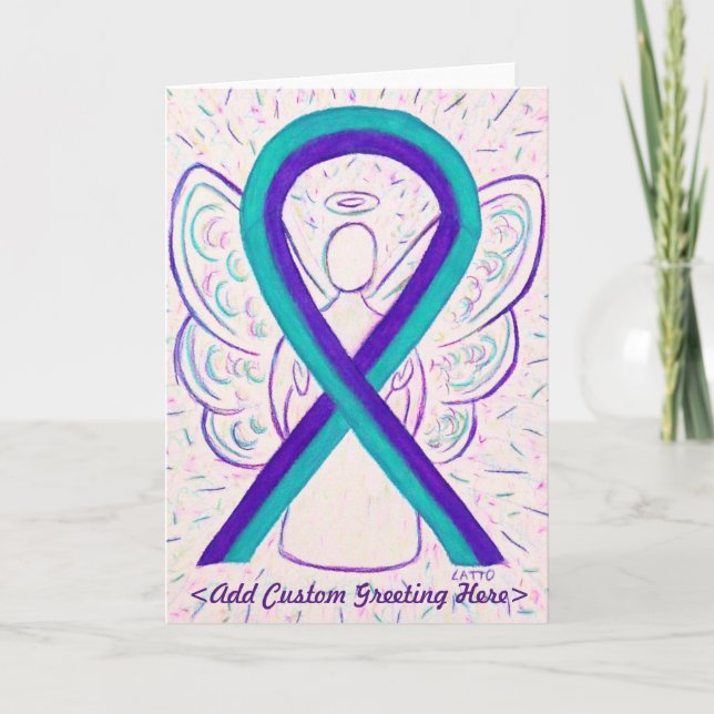 Purple and Teal Awareness Ribbon Art Greeting Card (Front)