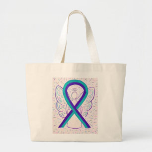 Purple and Teal Awareness Ribbon Art Tote Bag