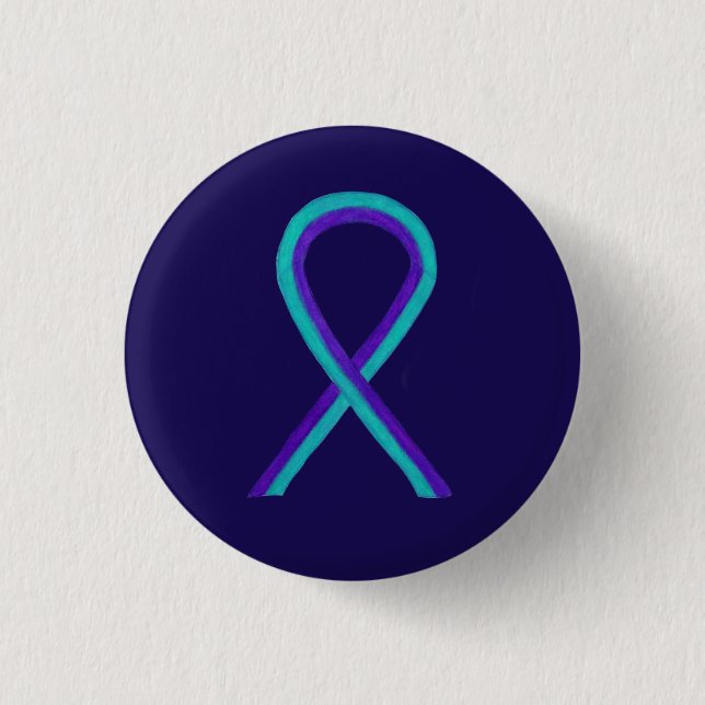 Purple and Teal Awareness Ribbon Custom Button Pin (Front)