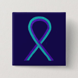 Purple and Teal Awareness Ribbon Custom Button Pin