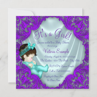 Purple and Teal Baby Shower Invitation