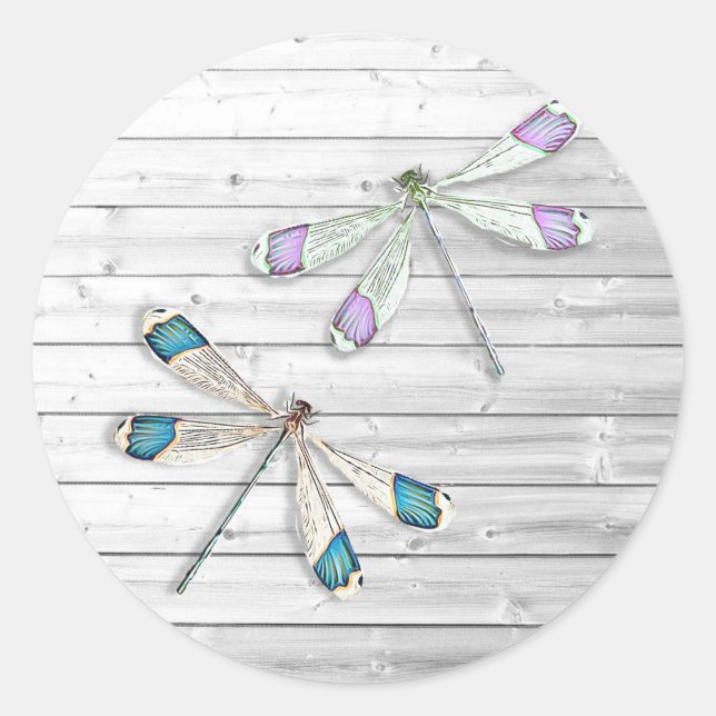 Purple and Teal  Blue Dragonfly Classic Round Sticker (Front)