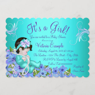 Purple and Teal Blue Floral Baby Shower Invitation