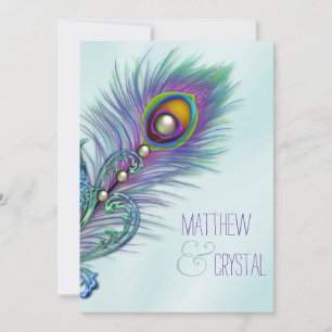 Purple and Teal Blue Peacock Wedding Invitation