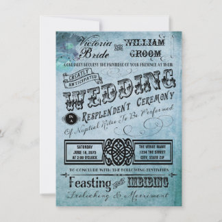 Purple and Teal Blue Vintage Typography Wedding Invitation