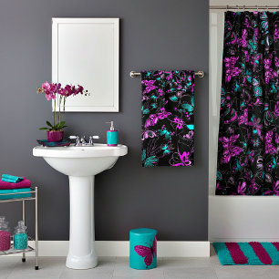 purple and teal butterflies bath towel set
