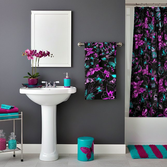 purple and teal butterflies bath towel set (Creator Uploaded)