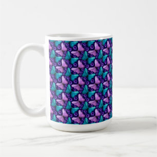 Purple and Teal Butterfly Pattern Floral Seamles Coffee Mug