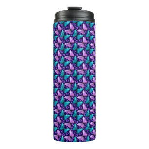 Purple and Teal Butterfly Pattern   Floral Seamles Thermal Tumbler