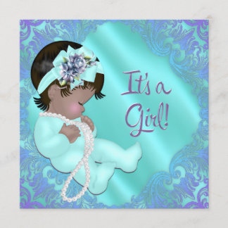 Purple and Teal Ethnic Baby Girl Shower Invitation