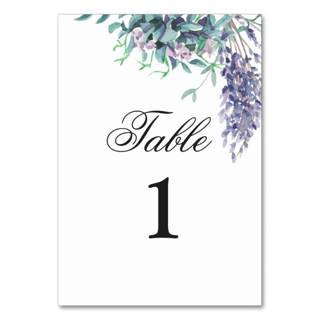 Purple and teal floral wedding. Lavender garden  Table Number (Front)