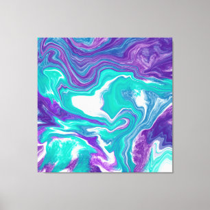 Purple and Teal Fluid Art Marble like Canvas Print