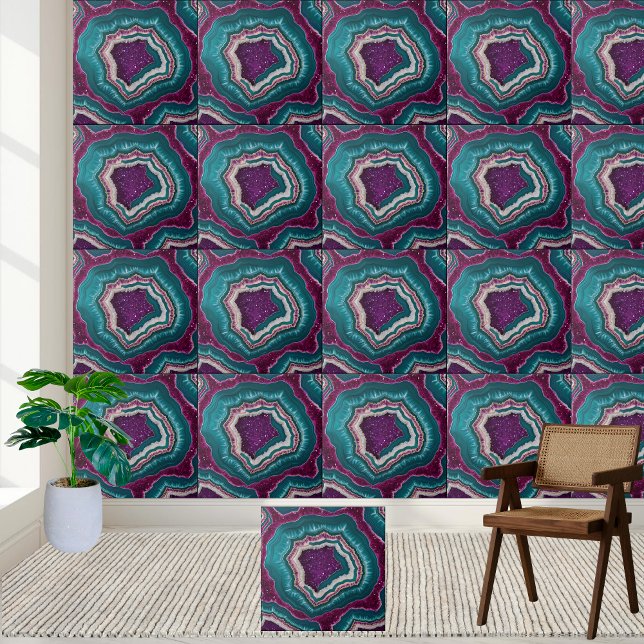 Purple and Teal Geode Slice Tile (Purple and Teal Geode Slice Tile)