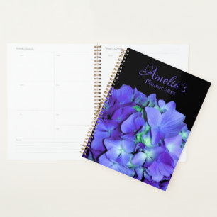 Purple and teal hydrangea, purple blue flowers planner