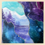 Purple and Teal Magical Snowy Lake and Forest<br><div class="desc">Dreaming about the a snowy cabin in a mountain forest? This purple and teal semi-abstract design features a snowy mountain scene with a lake and trees, framed by a purple and teal faux glitter frame. It's as if you're getting a glimpse from a glittery curtain or through a dream. The...</div>