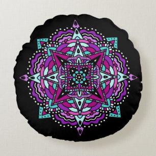 Purple and Teal Mandala    Round Cushion