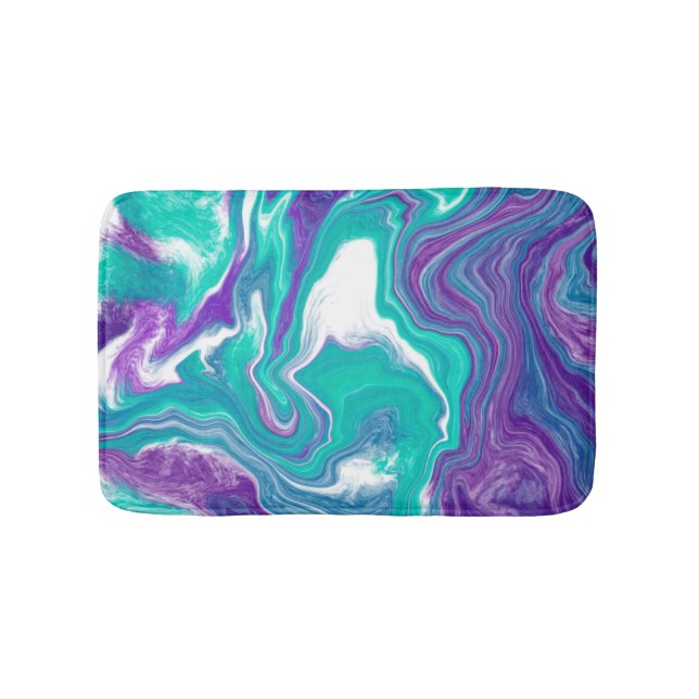 Purple and teal marble fluid art  Swirls Bath Mat (Front)