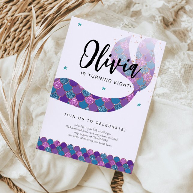 Purple and Teal Mermaid Birthday Party Invitation (Creator Uploaded)