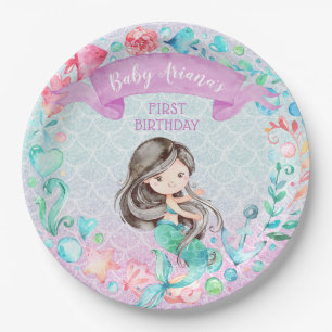 Purple and Teal Mermaid Custom First Birthday Paper Plate
