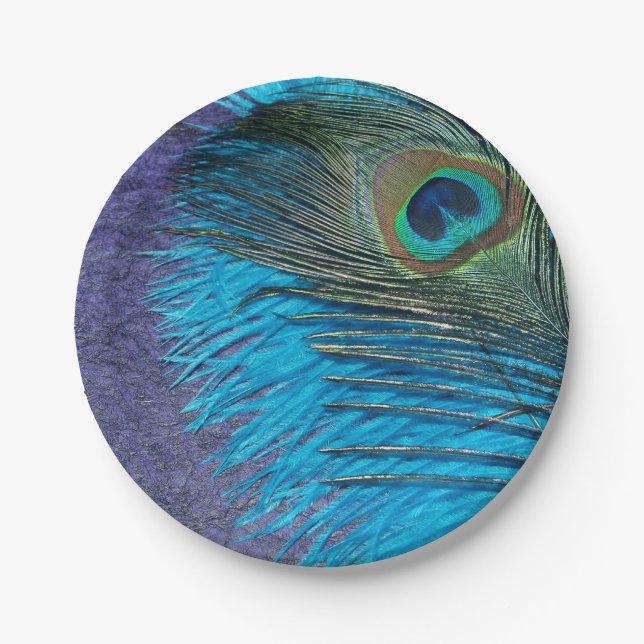 Purple and Teal Peacock Paper Plate (Front)
