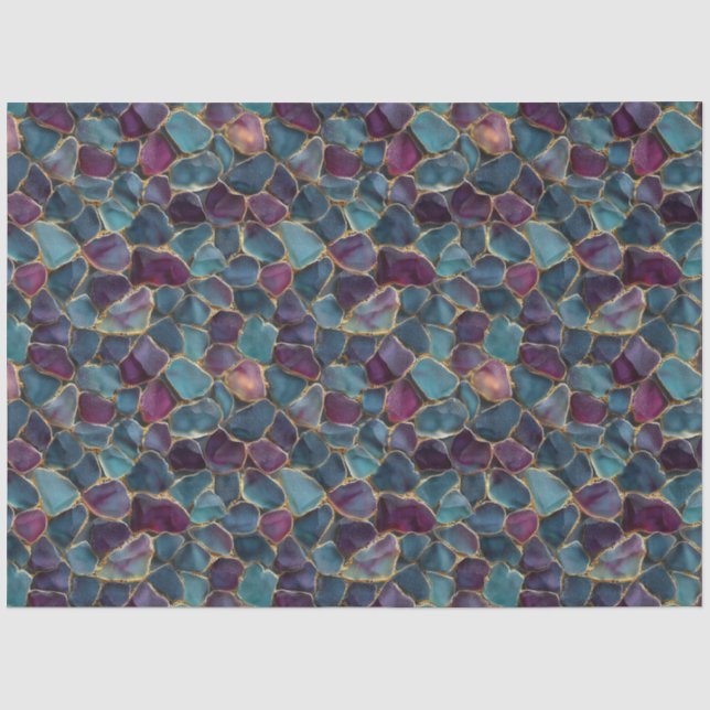 Purple and Teal Sea Glass Pattern Decoupage Tissue Paper (Front)