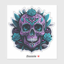 Purple and Teal Skull Sticker