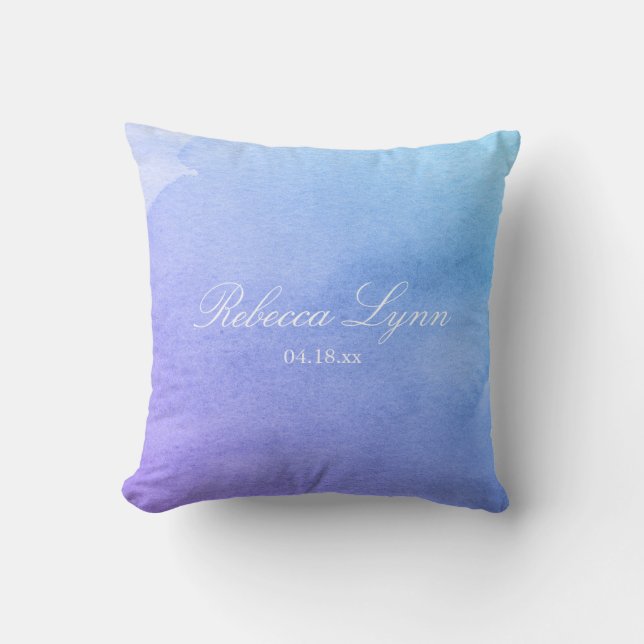 Purple and Teal Watercolor Bat Mitzvah Cushion (Front)