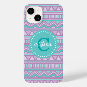 Purple and Turquoise Aztec Chevron Custom Monogram Case-Mate iPhone 14 Case