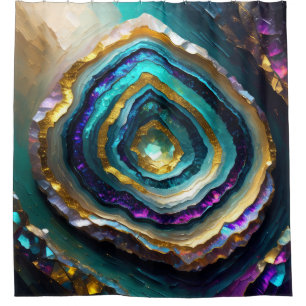 Purple and Turquoise Blue Geode Gold Shower Curtain