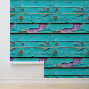 Purple and Turquoise Blue Weathered Wood Wallpaper
