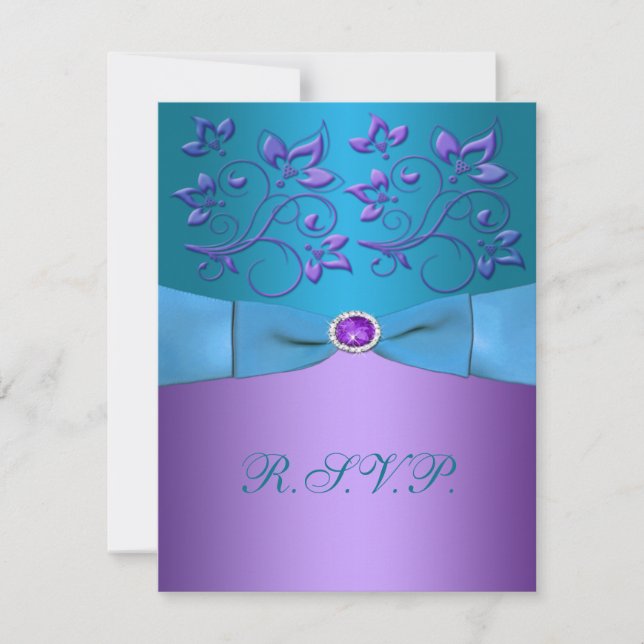 Purple and Turquoise Floral Reply Card (Front)