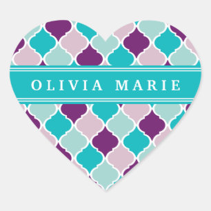 Purple and Turquoise Lattice Pattern with Name Heart Sticker