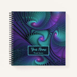 Purple and Turquoise, modern abstract Fractal Name Notebook