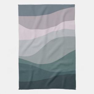 Purple and turquoise retro style waves decoration tea towel