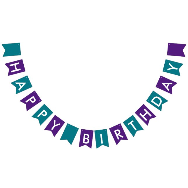 Purple and Turquoise Simple Happy Birthday Text Bunting (All)