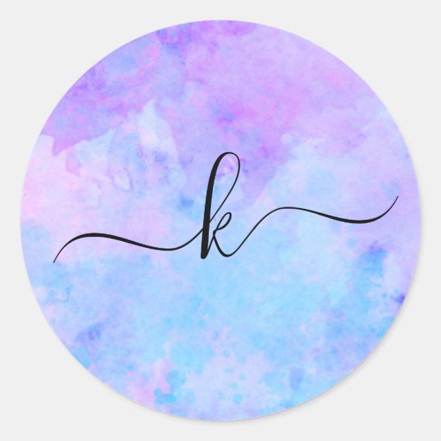 Purple and Turquoise Watercolor Splashes Classic Round Sticker (Front)