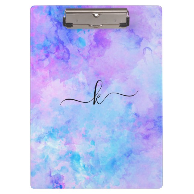 Purple and Turquoise Watercolor Splashes Clipboard (Front)
