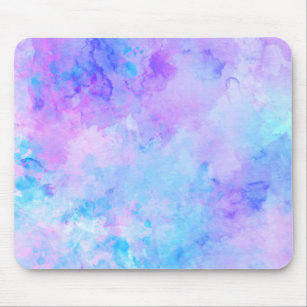 Purple and Turquoise Watercolor Splashes Mouse Pad
