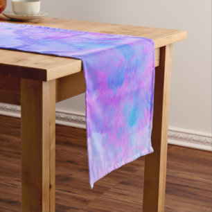 Purple and Turquoise Watercolor Splashes Short Table Runner