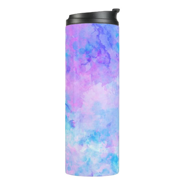 Purple and Turquoise Watercolor Splashes Thermal Tumbler (Rotated Left)