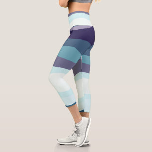 Purple and Turquoise Wavy Stripes Capri Leggings