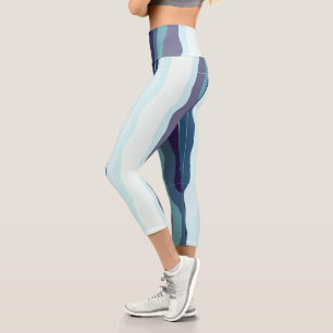 Purple and Turquoise Wavy Stripes Capri Leggings