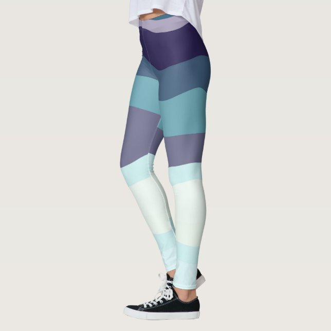 Purple and Turquoise Wavy Stripes Leggings (Left)