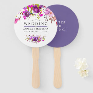 Purple and Violet Floral Wedding Favour Hand Fan