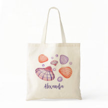 Purple and Violet Watercolor Seashells with Name
