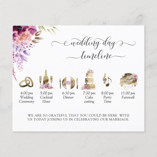 Purple and Violet Wedding Timeline and Program (Front)