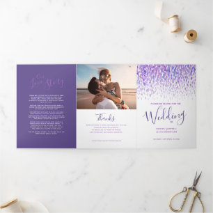 Purple and white abstract art wedding ceremony Tri-Fold programme